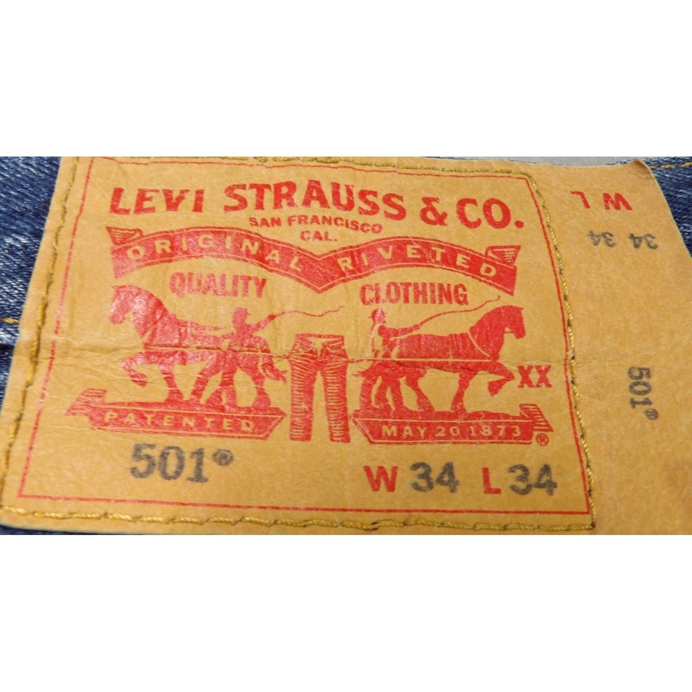 Levi 501 Original Button Fly Jeans Men 34x34 Medium Wash Blue Denim Classic Pant - Picture 2 of 16